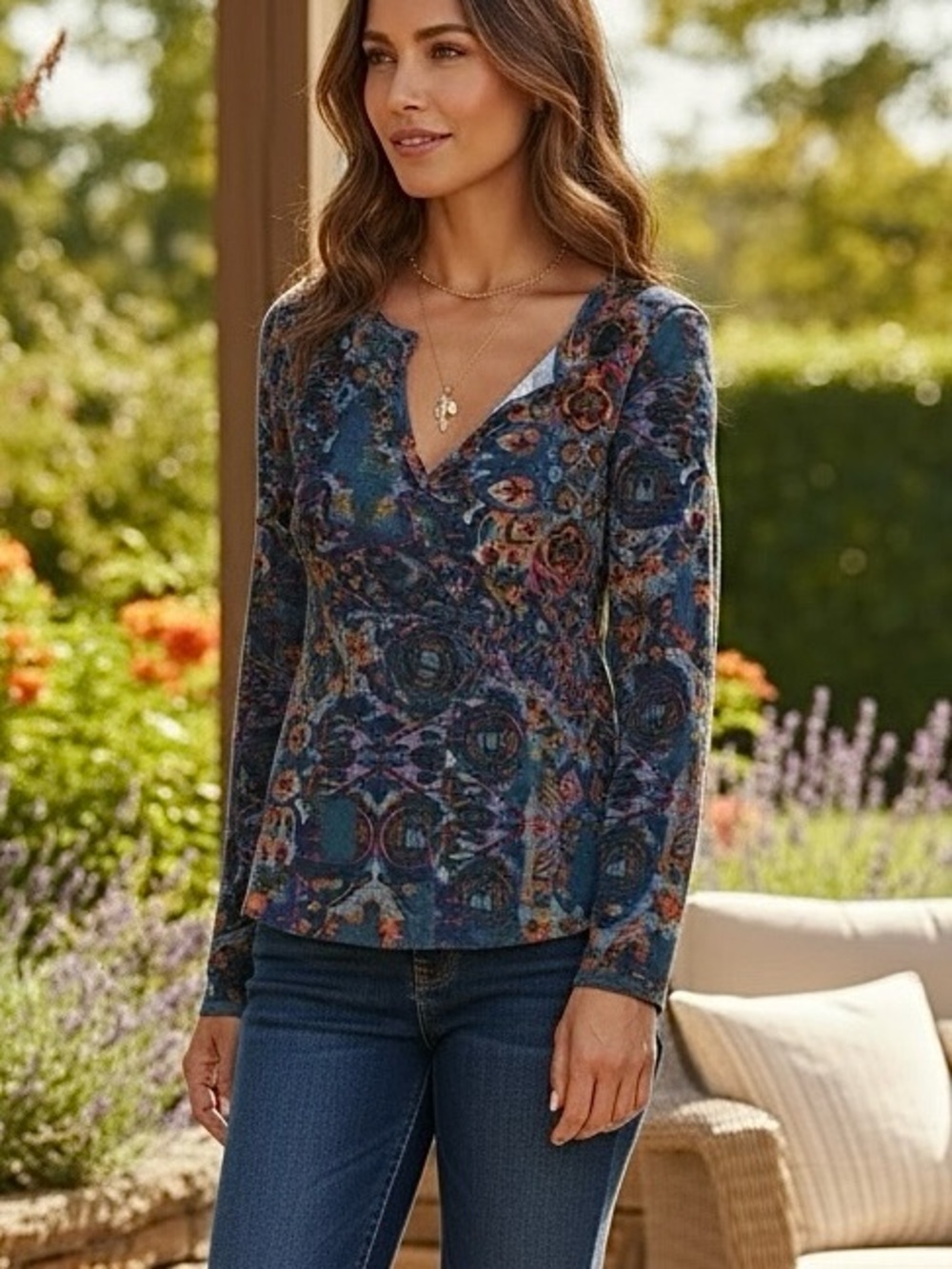 PILCRO Anthropologie Thermal Waffle Knit Split Neck Pullover Shirt Top Sz S Blue